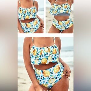 Cupshe flounce 2 piece Lemon design bikini swimsuit w/ reversible bottoms/sz 4X